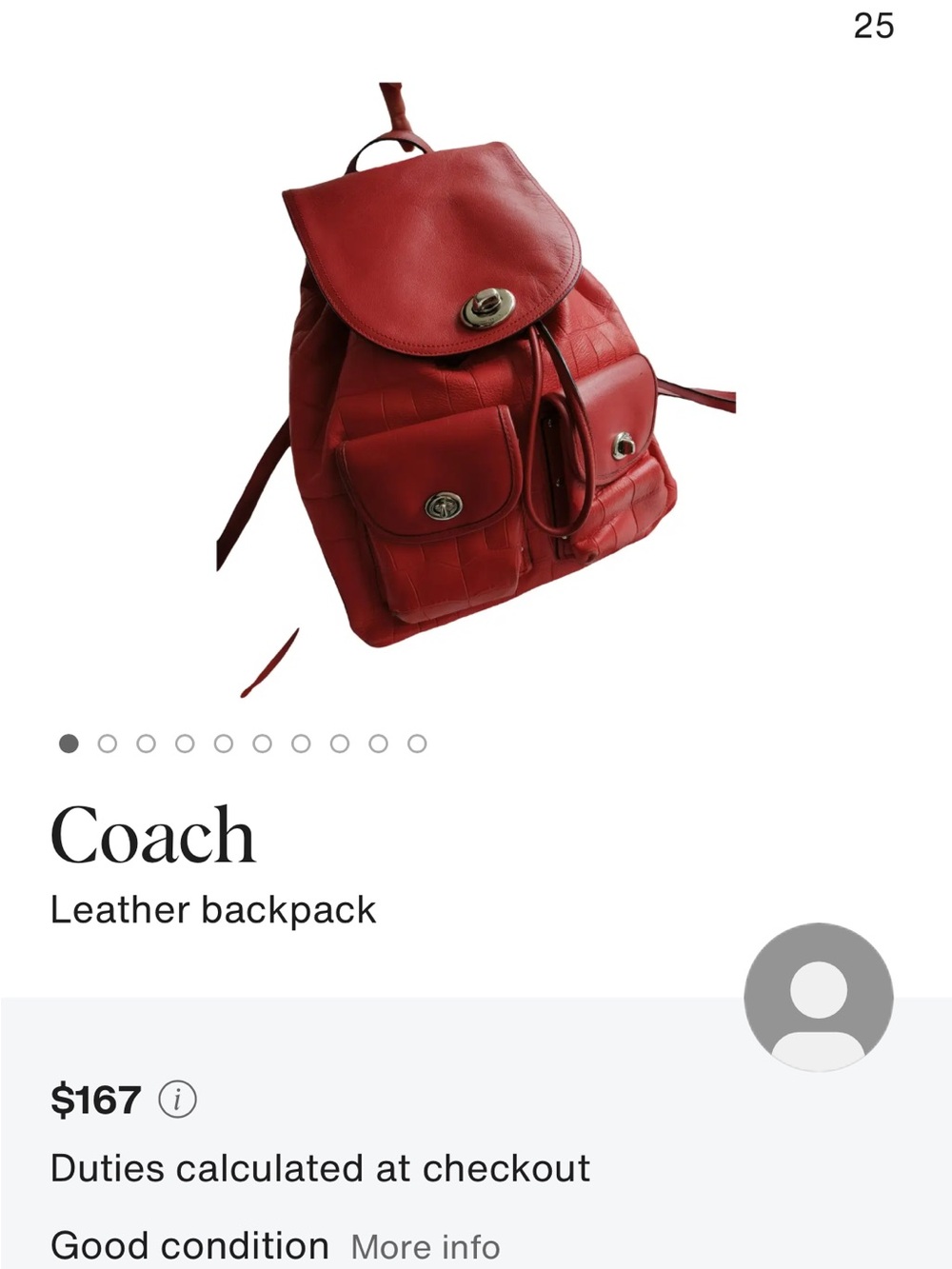 Coach Red Leather turnlock rucksack with Front Pockets - Picture 10 of 10